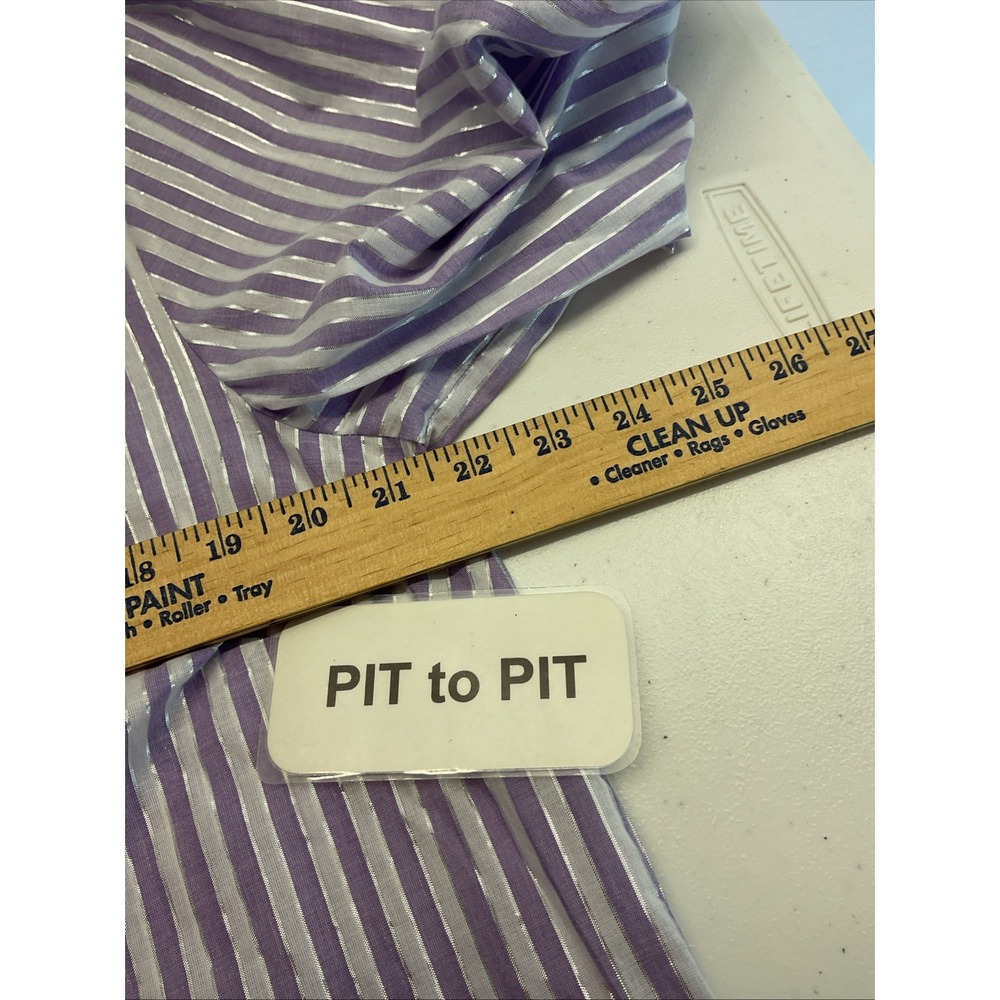 Talbots Lavender-White Striped Ruffle Neck Button-Front Blouse - Picture 6 of 7